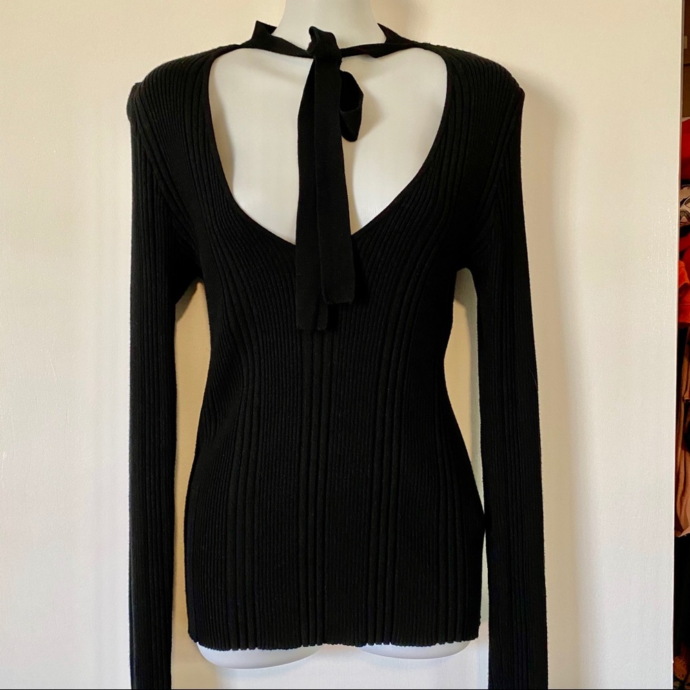 Forever 21 Plus- blk Rib knit tie-neck size 0X/XL